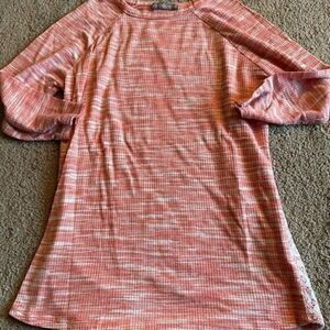 Love appella womens pink white casual knit front lace back fitted top size Small